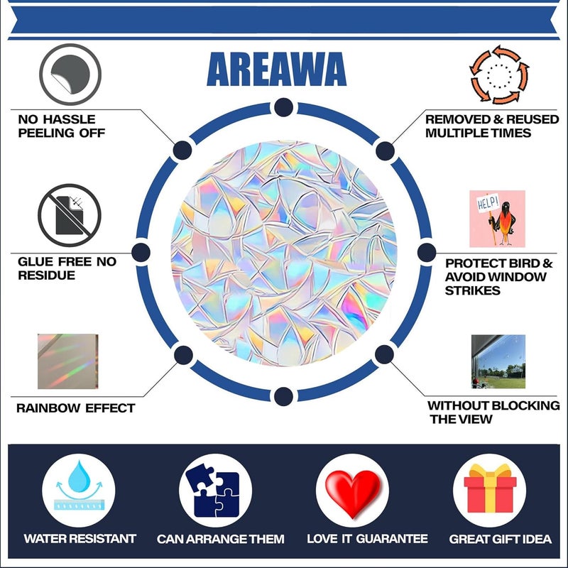 AREAWA Window Decals for Glass Windows,Anti-Collision Clings to Save Birds from Window Collisions,Non Adhesive Prismatic Window Clings, Rainbow Stickers,Christmas Snowflake Window Clings,(28pcs) - Image 2